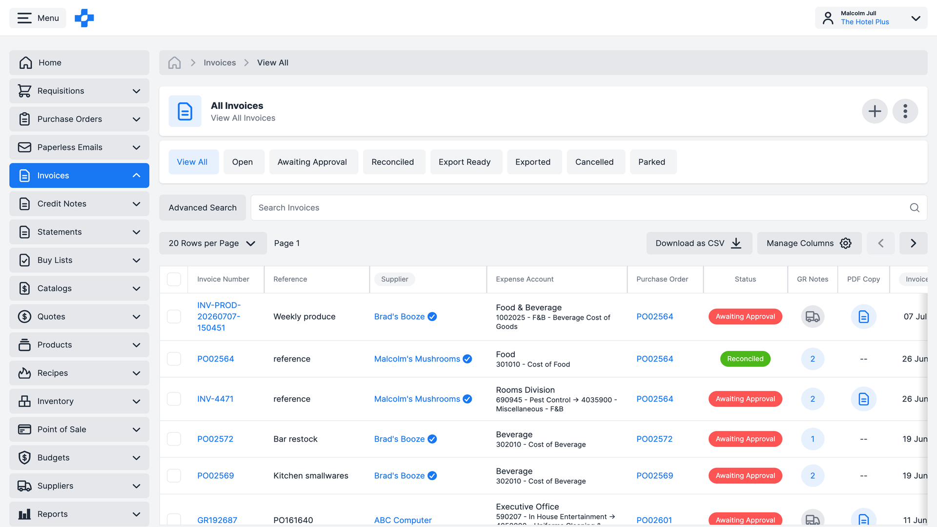 PurchasePlus AI invoicing dashboard