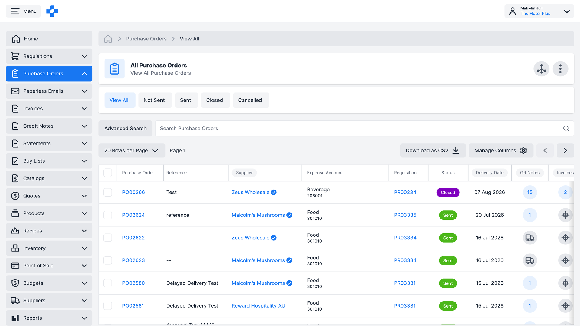 PurchasePlus purchasing dashboard, dark