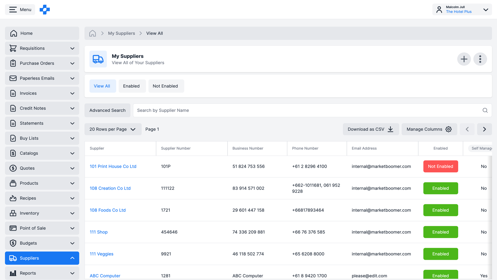 PurchasePlus suppliers dashboard, dark